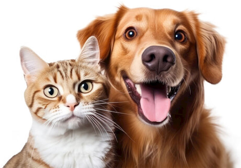 A happy dog sitting beside a vet while the owner reviews pet insurance paperwork on a tablet.